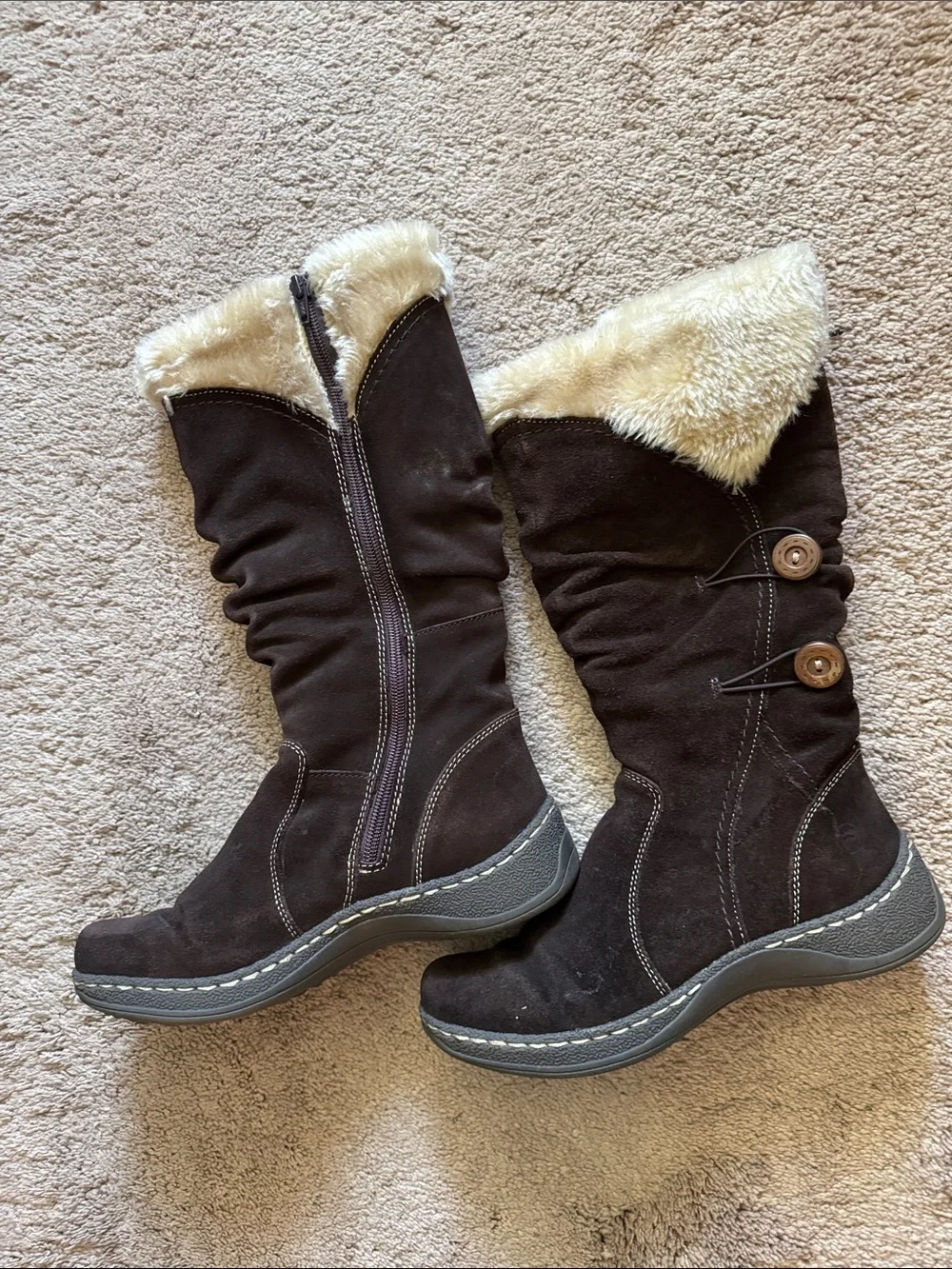 BareTraps Women's Dark Brown Faux Fur-Trim Mid-Calf Winter Boots. NWOT Size 8